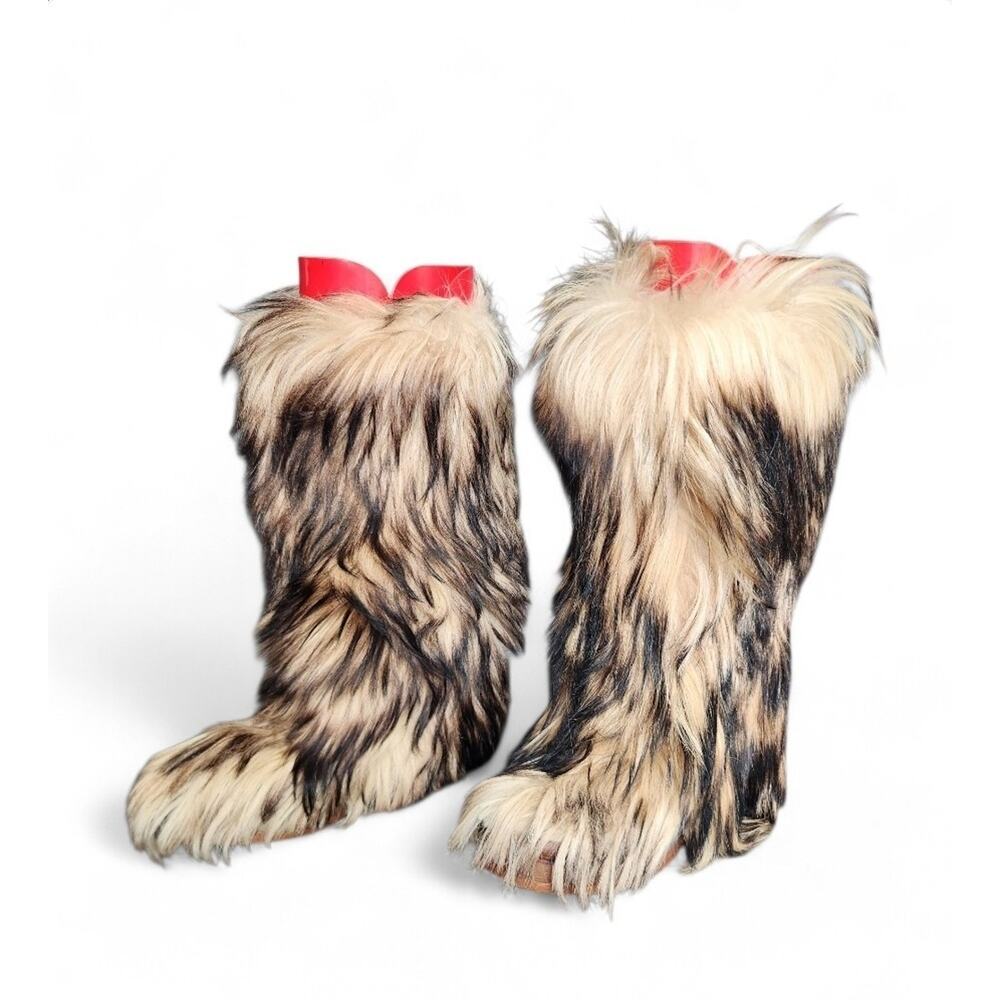 Vintage 70s Gallia Fur Paw Après-Ski Boots Size 37 Patons Olimpic Made in Italy